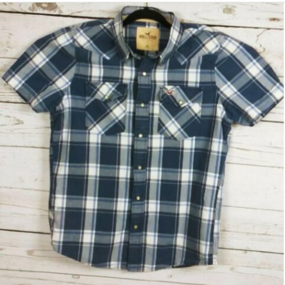 HOLLISTER CO Western Styling Men's Blue Plaid - Picture 1 of 5
